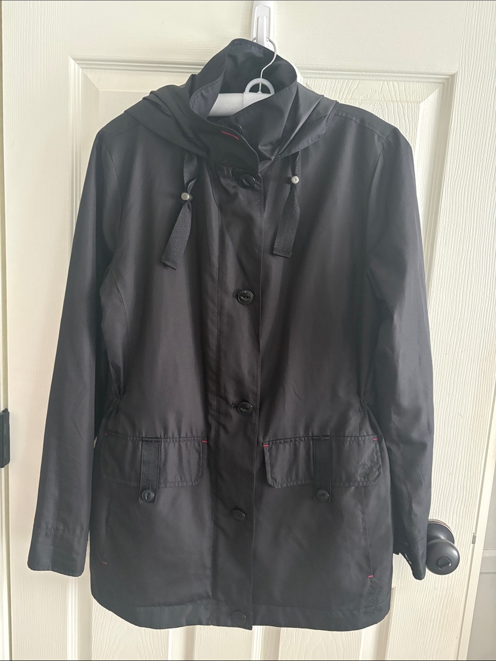 Lands' End Women's Black Hooded Trench Coat